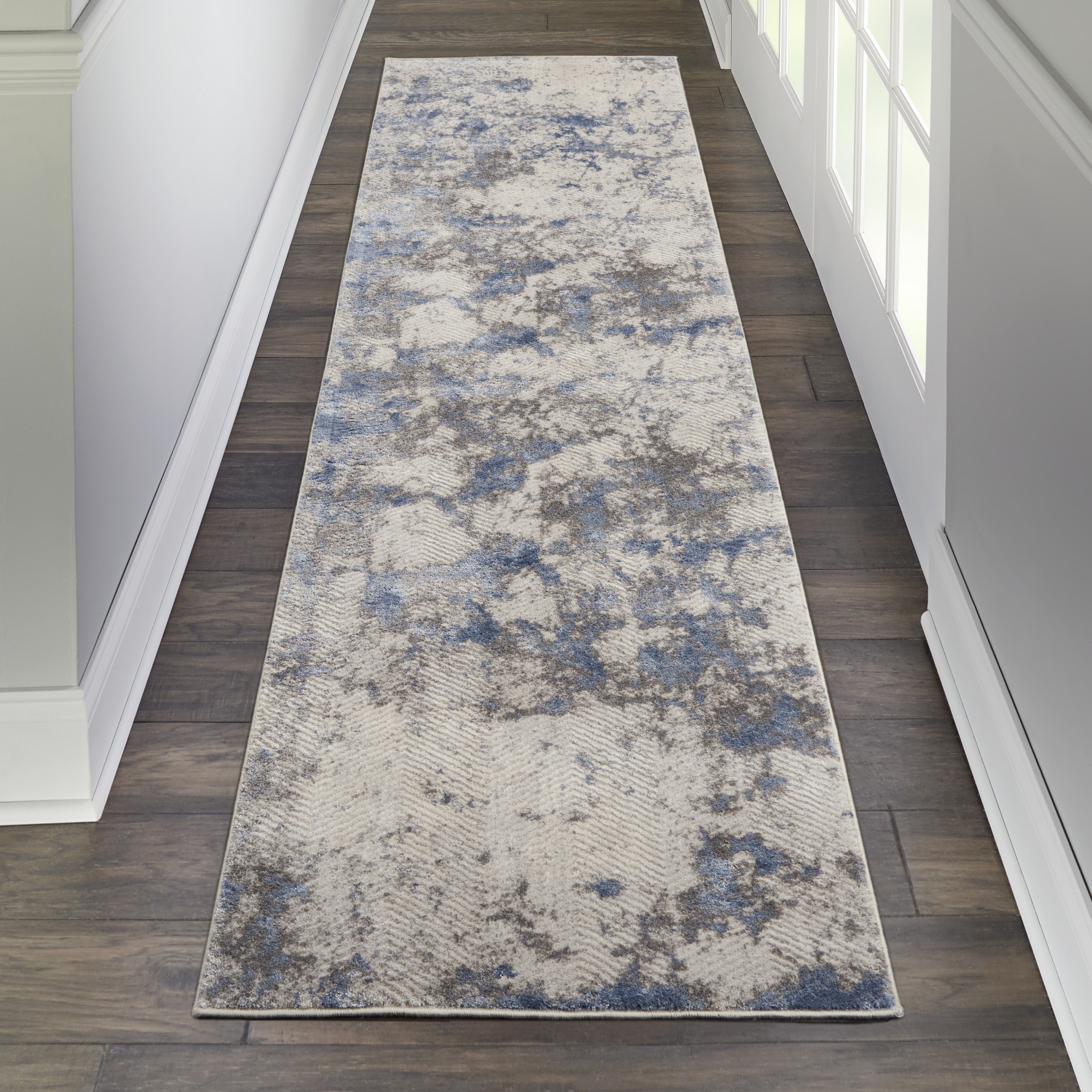 Silky Textures Hallway Runner Sly04 By Nourison In Blue Ivory And Grey